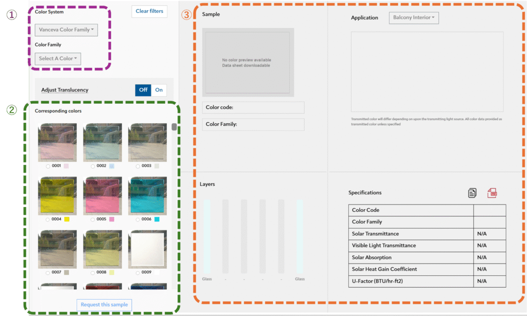 Vanceva color selectorページ