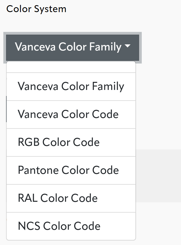 Vanceva color selector 入力項目